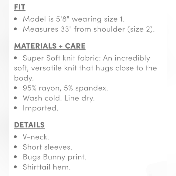 TORRID Looney Tunes Bugs Bunny Super Soft Favorite Tunic! NWT! - Picture 8 of 9